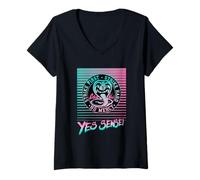 Femme Cobra Kai Yes Sensei Retro Neon T-Shirt avec Col en V