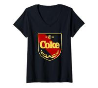 Femme Coca-Cola Coke 1886 Shield Team Varsity Style Logo T-Shirt avec Col en V