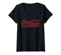 Femme Coca-Cola Distressed Cursive Logo T-Shirt avec Col en V