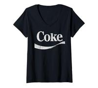 Femme Coca-Cola Distressed Original Logo T-Shirt avec Col en V