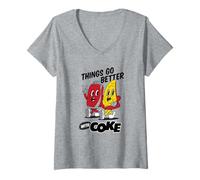 Femme Coca-Cola & Pizza Things Go Better with Coke Friends Retro T-Shirt avec Col en V