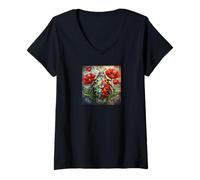 Femme Coccinelle vitrail Vibrant Coquelicot Fleur Insecte Art Voir T-Shirt avec Col en V