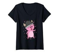 Femme Cochon avec Casque Viking sans Hache T-Shirt avec Col en V