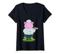 Femme Cochon Cuisinier Viande Cuisiner T-Shirt avec Col en V