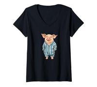 Femme Cochon en pyjama pour une nuit confortable et mignonne T-Shirt avec Col en V