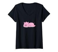 Femme Cochon endormi T-Shirt avec Col en V