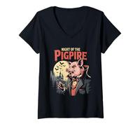 Femme Cochon Vampire porcelet Halloween T-Shirt avec Col en V