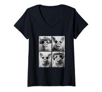 Femme Cochons drôles avec Lunettes de Soleil Animaux de Safari dans des Lunettes Zoo T-Shirt avec Col en V