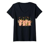 Femme Cochons fête Nouvel an confettis Chapeaux Animaux Mignons T-Shirt avec Col en V
