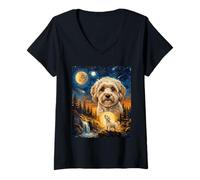 Femme Cockapoo Howling to The Moon Chien Vintage T-Shirt avec Col en V