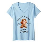 Femme Cocker Cadeau Humour Chien Cocker Femme Homme T-Shirt avec Col en V