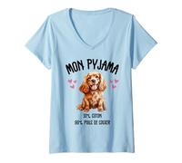 Femme Cocker Cadeau Humour Pyjama Chien Cocker T-Shirt avec Col en V