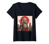 Femme Cocker Spaniel Samurai Warrior, Chien Ukiyo-e Japonais Vintage T-Shirt avec Col en V