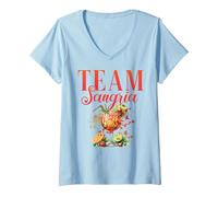 Femme Cocktail Sangria pour Barman pour Enterrement de Vie de Jeune Fille T-Shirt avec Col en V, Bleu Céleste, XXL