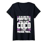 Femme Coco Parfaite | Citation Humour Coco Surnom Coco T-Shirt avec Col en V
