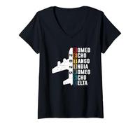 Femme Code pilote à la retraite 2025 Hommage à l'aviation T-Shirt avec Col en V