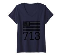 Femme Code régional 713 Drapeau américain États-Unis Houston Texas TX T-Shirt avec Col en V