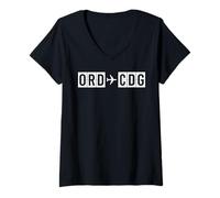 Femme Codes aériens de l'itinéraire de vol ORD CDG Chicago Paris T-Shirt avec Col en V
