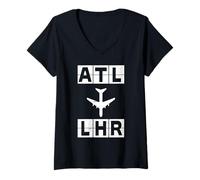 Femme Codes de vol ATL vers LHR Atlanta Londres T-Shirt avec Col en V