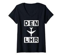 Femme Codes de vol Denver vers LHR T-Shirt avec Col en V