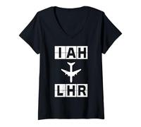 Femme Codes de vol IAH vers LHR Houston Londres T-Shirt avec Col en V