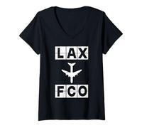 Femme Codes de vol LAX vers FCO Los Angeles Rome T-Shirt avec Col en V