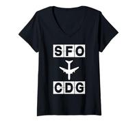 Femme Codes de vol SFO vers CDG San Francisco Paris T-Shirt avec Col en V