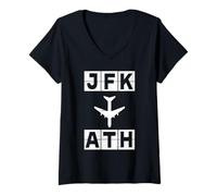 Femme Codes d'itinéraire de vol JFK vers ATH New York Athènes T-Shirt avec Col en V