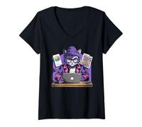 Femme Codeur rétro pour Ordinateur Portable félin Artiste Travail Technique T-Shirt avec Col en V