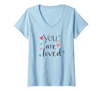 Femme Coeurs mignons dessinés à la main avec inscription You Are Loved T-Shirt avec Col en V