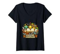 Femme Coffee and Curriculum Teacher Life T-Shirt avec Col en V