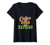 Femme Coffee Dogs and Hapkido Martial Arts Corée T-Shirt avec Col en V