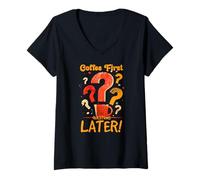 Femme Coffee First Questions Later T-Shirt avec Col en V