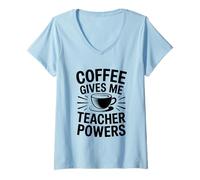 Femme Coffee Gives Me Teacher Power T-Shirt avec Col en V