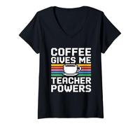 Femme Coffee Gives Me Teacher Power T-Shirt avec Col en V