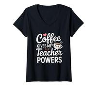 Femme Coffee Gives Me Teacher Powers Citation amusante T-Shirt avec Col en V