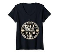 Femme Coffee is The Fuel for The Creative Soul Caffeine Brew - T-Shirt avec Col en V