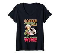 Femme Coffee Keeps Me Going Until It's Time for Wine T-Shirt avec Col en V
