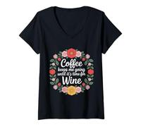 Femme Coffee Keeps Me Going Until It's Time for Wine |- T-Shirt avec Col en V