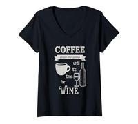 Femme Coffee Keeps Me Going Until Wine Funny Caféine & Alcool T-Shirt avec Col en V