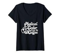 Femme Coffee Lover ICD-10 Humour Codage Médicaux Médicaux Coder T-Shirt avec Col en V
