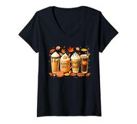 Femme Coffee Pumpkin Latte Spice Coffee Love Fall Season Halloween T-Shirt avec Col en V