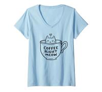 Femme Coffee Right Meow Mignon Chat Minimaliste dans Une Tasse de café EduEly T-Shirt avec Col en V