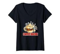 Femme Coffee Rocks Singing Loudly Funny Pun Dad Blague Humour T-Shirt avec Col en V