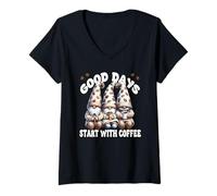 Femme Coffee Sayings for Women Good Days Start with Coffee Gnomes T-Shirt avec Col en V