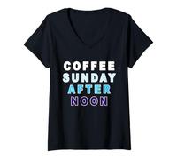 Femme Coffee Sunday Afternoon Café Dimanche après-midi et gâteau T-Shirt avec Col en V