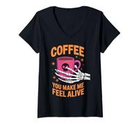 Femme Coffee You Make Me Feel Alive Halloween T-Shirt avec Col en V