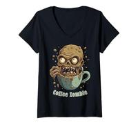 Femme Coffee Zombie - Café Monstre - Bonjour T-Shirt avec Col en V