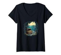 Femme Coffre au trésor de pirate classique avec secrets enfouis T-Shirt avec Col en V