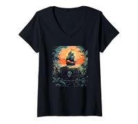 Femme Coffre au trésor de pirate cool avec costume de bateau de pirate T-Shirt avec Col en V